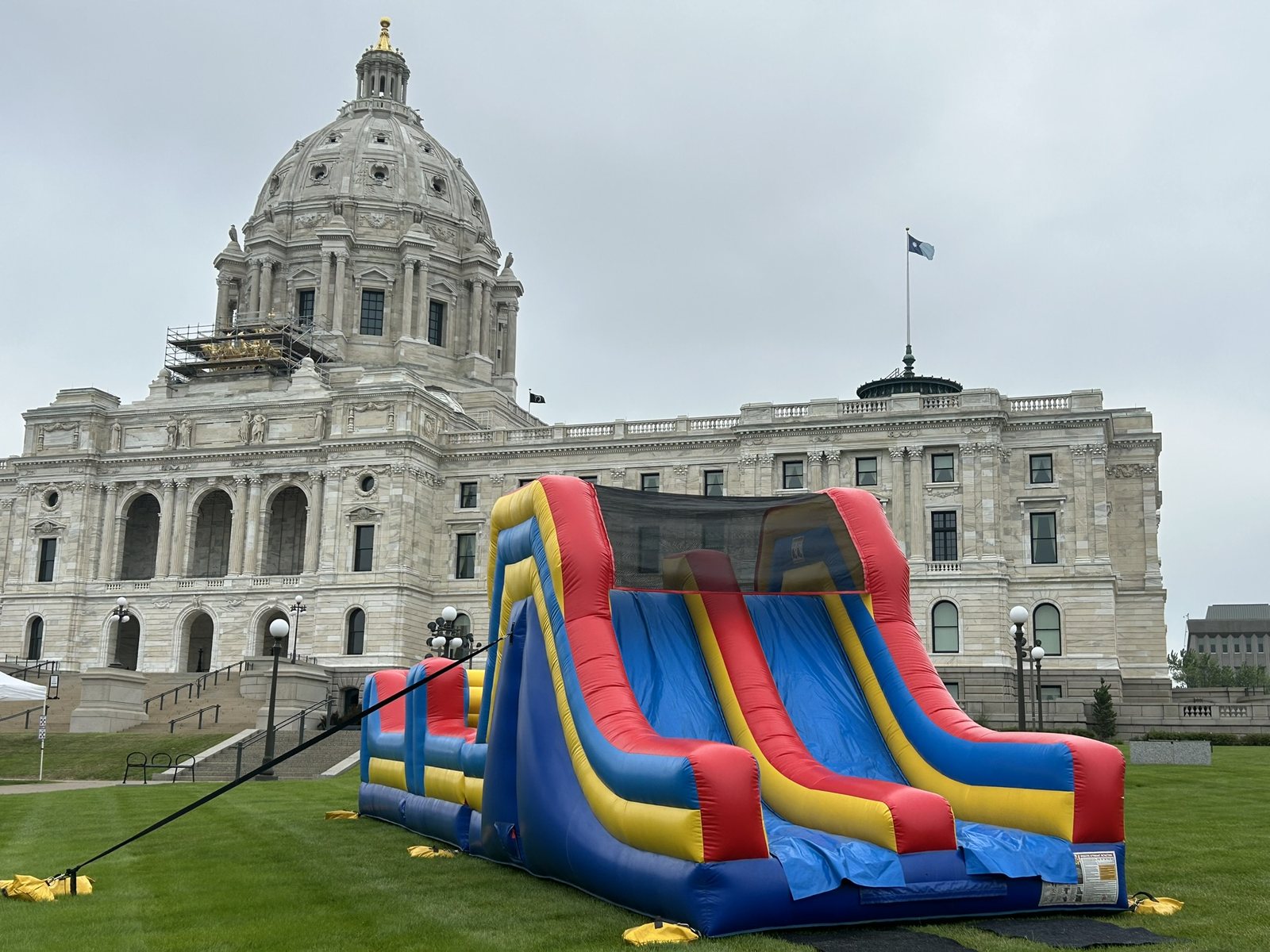 Inflatable slide set up for a public event at the Minnesota State Capitol